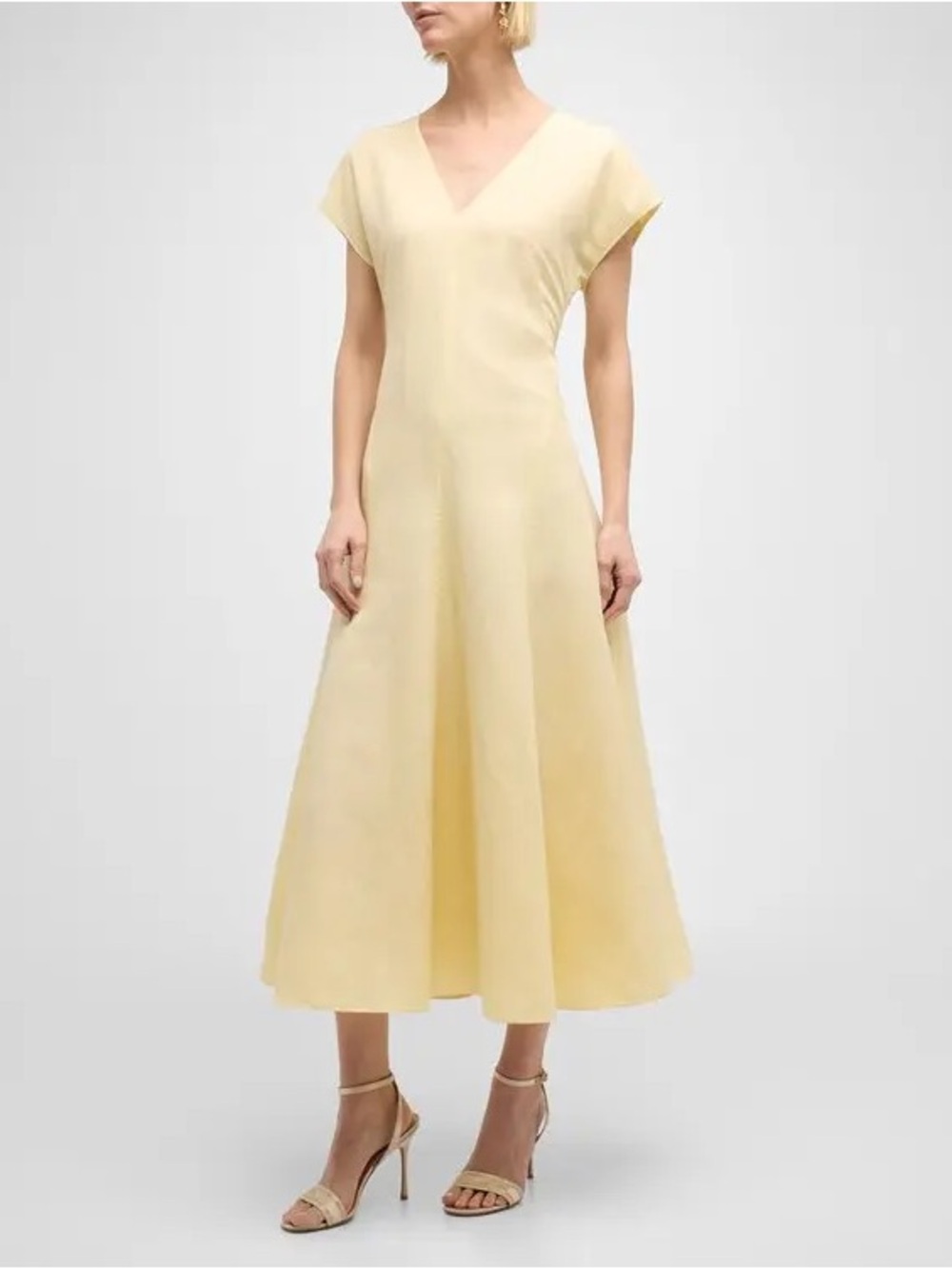 Lafayette 148 New York Pale Yellow V-Neck Midi Dress